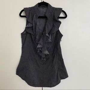 Express Ruffle Front Polka Dot Shirt